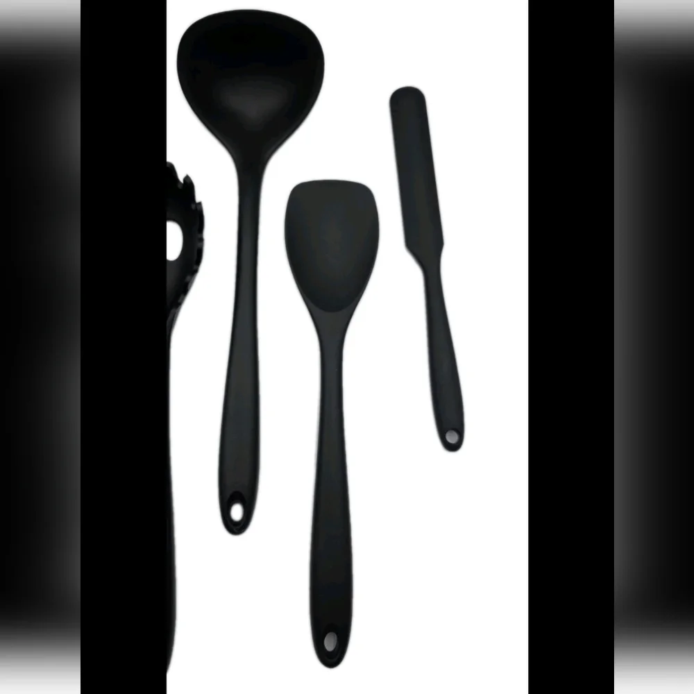 Silicone Cooking Utensils 9 Piece Baking Black W/Holders Beachwood Handles 480 °